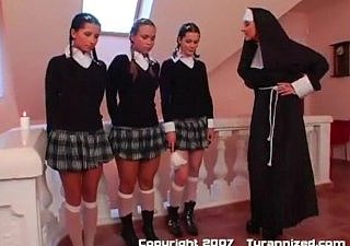 Team a few schoolgirls added to a Nun